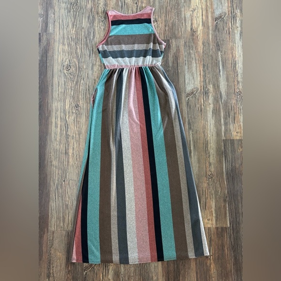 Egy California Sleeveless Maxi Dress Size XL Pink Teal Gray Multi Heather Stripe - Picture 2 of 8